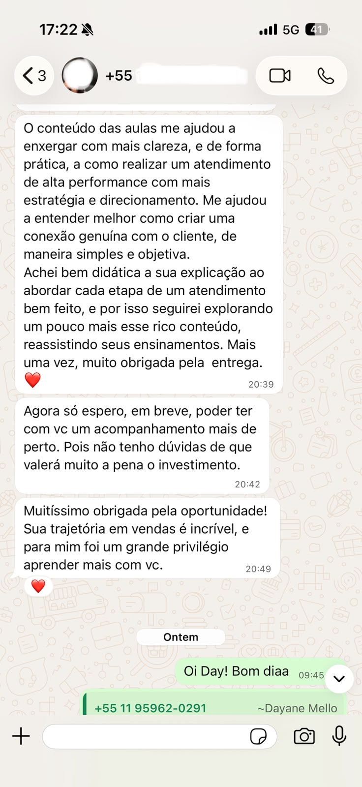 Depoimento de Dayane Mello via WhatsApp