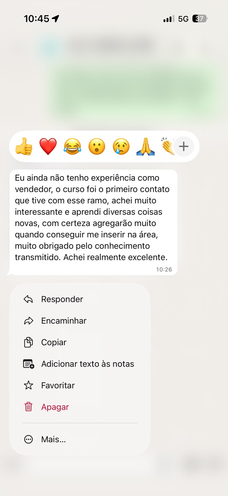 Depoimento de aluno via WhatsApp