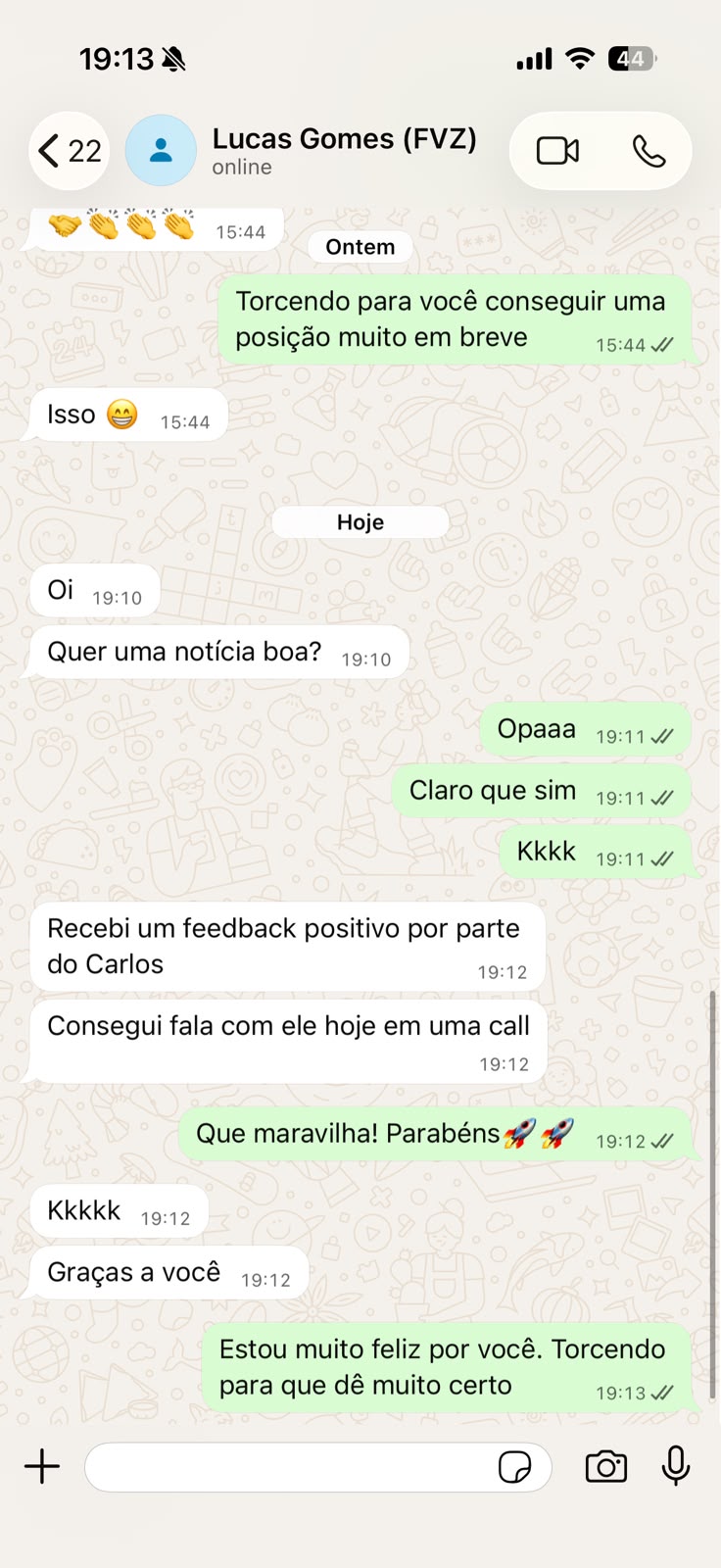 Depoimento de Lucas Gomes via WhatsApp